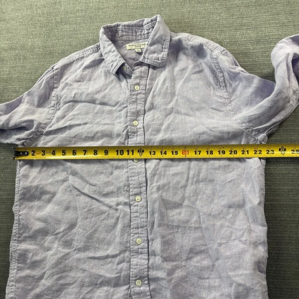 Banana Republic Shirt Mens Large Lilac 100%‎ Linen Button Up Standard Fit Resort